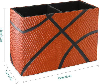 Niapessel Pencil Holder for Desk, Basketball Pen Holder Storage Desktop Pen Organizer Desk Pencil Organizer Makeup Brush Holder for Office School College Leather