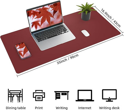 AFIING Cork Desk Mat, 35.4" x 17", Red,Desk pad Protector | Dual-Sided Cork & PU Leather, Large Mouse Pad, Non-Slip & Waterproof
