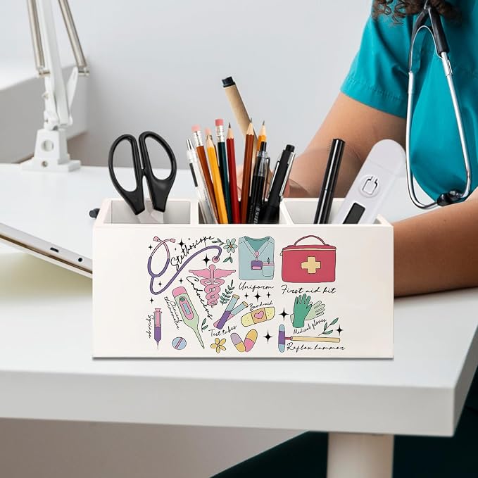 Nurse Gifts Pen Holder for Desk, Nursing Gifts Wooden Box Sign Desk Decor for Office Home Decoration, Nurse Appreciation Gift Pencil Organizer, Nursing Student Essentials