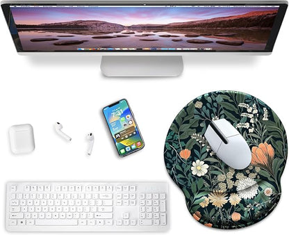 Floral Mouse Pad with Wrist Rest, Wildflower Ergonomic Mousepad Wrist Support for Desk, Green Plant Weed Gaming Mouse Pads for Wireless Mouse Computer Work Home Desk Accessories Office Supplies
