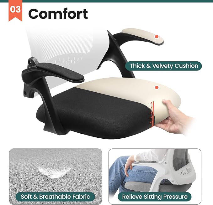 NEO CHAIR Office Desk Gaming Ergonomic Computer Chair with Lumbar Back Support Adjustable Height Swivel Rolling Wheels Flip-up Arms Mesh Chair for Home Vanity (Black)