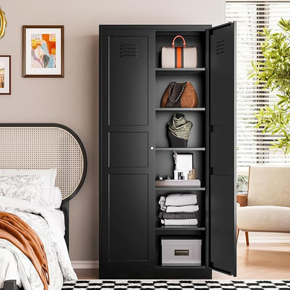 Letaya Black Storage Cabinet with Adjustable Shelves-Metal Home Kitchen Pantry Cabinets with Doors,Organization Locker for Cupboard/Bedroom/Dining/Living/Bathroom/Office/Garage Room