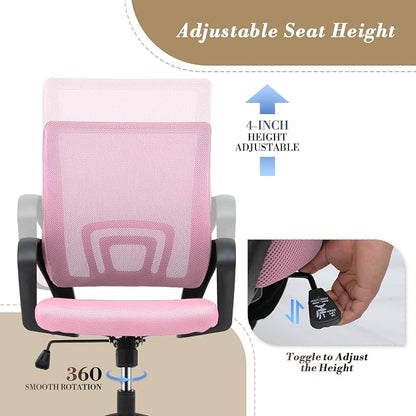 Office Chair Ergonomic - Mesh Desk Chair with Lumbar Support & Wide Seat (300Lbs Capacity) Adjustable Height, Swivel Wheels - for Home Office, Gaming, Bedroom