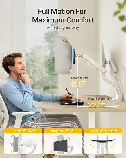 monTEK Mechanical Spring Dual Monitor Arm for 17 to 35" Screens, Aerospace-Grade Aluminum, C-Clamp and Grommet Stand Holding 26.4 lbs Per Arm, Perfect for Ergonomic Office Workspaces, VESA 75/100mm