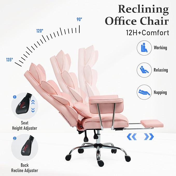 DYHOME 500 lbs Reclining Massage Office Chair with Foot Rest, Kneading Massage Home Office Chairs, High Back Office Desk Chair, Thicker Cushion, Big and Tall Ergonomic Chair for Heavy People, Pink