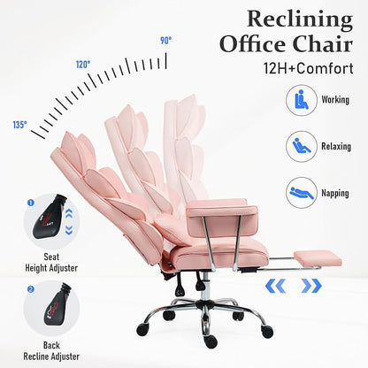 DYHOME 500 lbs Reclining Massage Office Chair with Foot Rest, Kneading Massage Home Office Chairs, High Back Office Desk Chair, Thicker Cushion, Big and Tall Ergonomic Chair for Heavy People, Pink