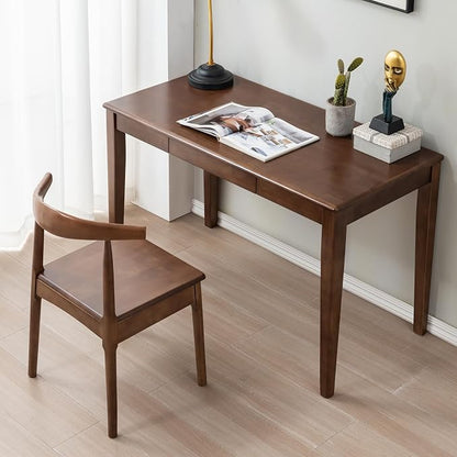 Solid Wood Desk with Drawer, Wooden Home Office Desk for Work, Student Computer Desk for Small Spaces, Gaming Study PC Desk for Bedroom, Easy to Assemble (Walnut Color 47 inch)