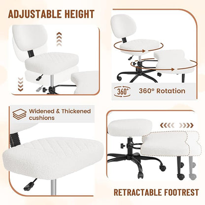 Homall Ergonomic Cross Legged Office Desk Chair with Wheels, 360° Swivel and Adjustable Height for Meditation and ADHD,Criss Cross Kneeling Chair with Lumbar Support (Teddy Fabric, White)