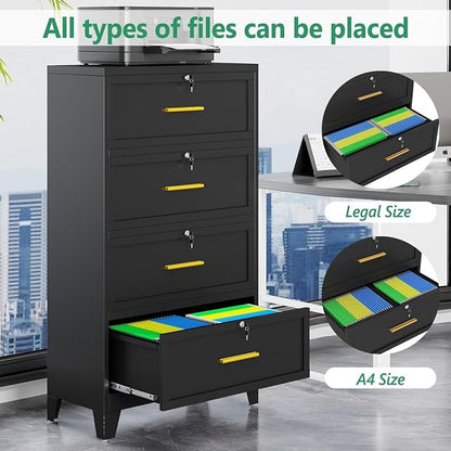 Metal Lateral File Cabinet with Lock,4 Drawer Steel Wide Filing Organization Storage Cabinets,Office Filing Cabinet for Letter/A4/F4 Size with Hanging Files&Key,Lockable Cabinets for Home Office