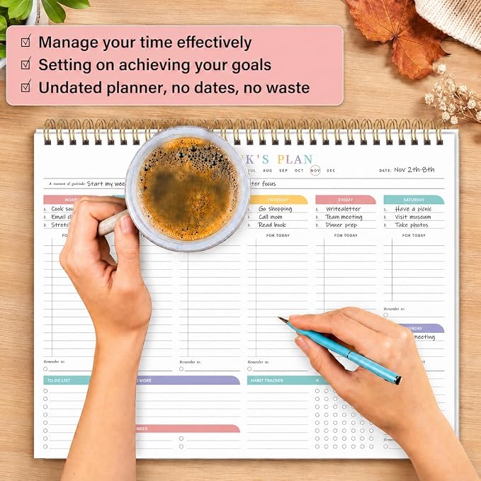 Weekly To Do List Notepad from Monday to Sunday Planning for 1 year, 8.5" x 11" Daily Planner for ADHD, Adults & Teens, Desk Schedule Journal with Habit Tracker for Work, Home, School, and Daily Chores