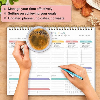 Weekly To Do List Notepad from Monday to Sunday Planning for 1 year, 8.5" x 11" Daily Planner for ADHD, Adults & Teens, Desk Schedule Journal with Habit Tracker for Work, Home, School, and Daily Chores