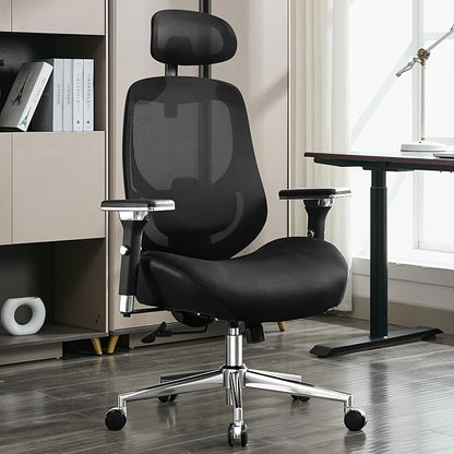 BOSMILLER 700lbs Big and Tall Office Chair with Wide Thick Seat Cushion for Sitting All Day,Ergonomic Mesh Desk Chair with Adjustable Lumbar Support and Headrest for Heavy People,4D Armrests