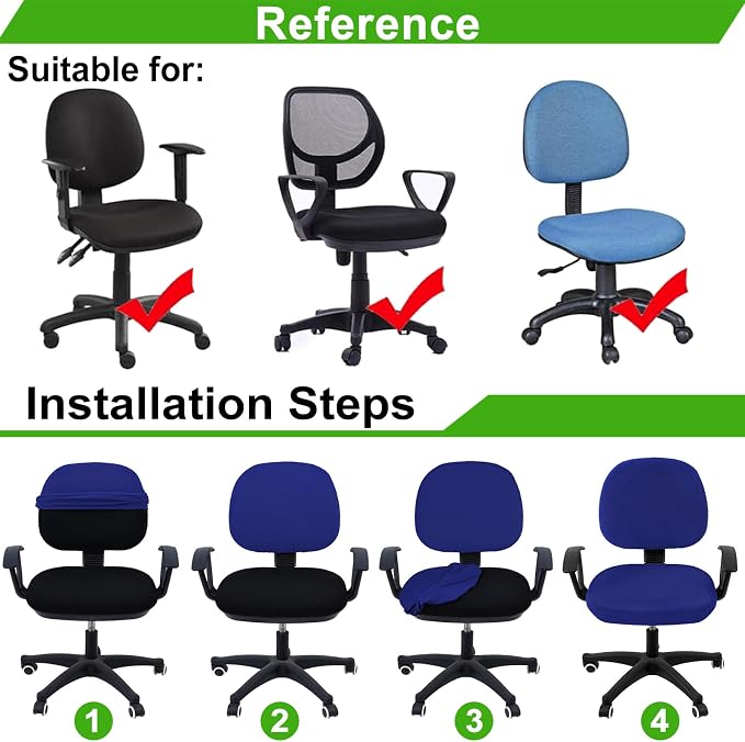 Smiry Stretch Jacquard Office Computer Chair Covers, Removable Washable Universal Desk Rotating Chair Slipcovers Protector, Seat + Backrest Cover, Royal Blue