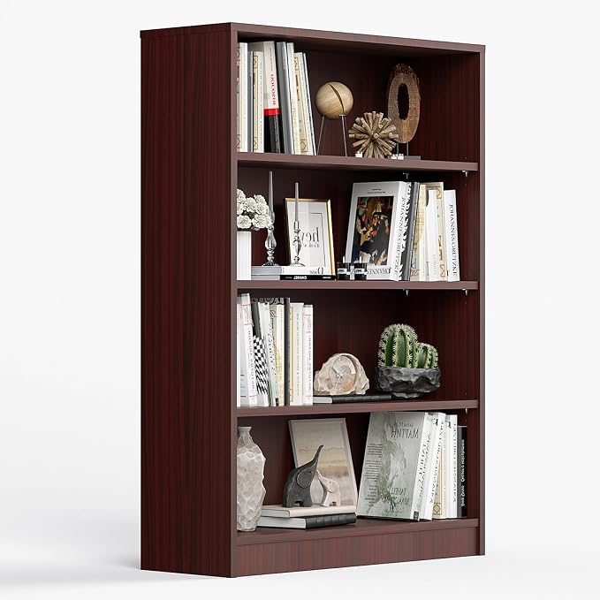 Farini 48 Inch Tall Bookcase,4 Shelf Bookshelves,Adjustable Bookshelf for Home Office,Mahogany
