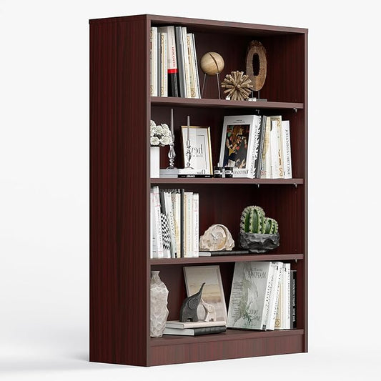 Farini 48 Inch Tall Bookcase,4 Shelf Bookshelves,Adjustable Bookshelf for Home Office,Mahogany