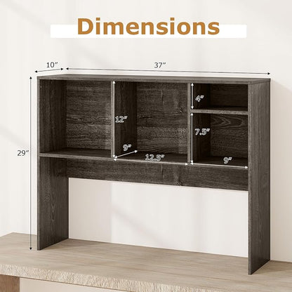 GOFLAME 4 Cubes Desktop Bookshelf, 37” Tabletop Wood Desk Shelf for Computer Monitor, Modern Countertop Desk Display Hutch Storage Organizer Shelf for Home Office, Dorm, Study, Gray