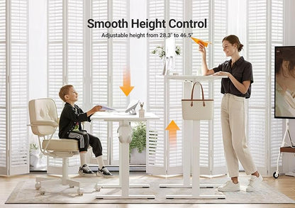 Seang Electric Standing Desk Adjustable Height, 40 x 24 Inch Sit Stand Desk with T-Shaped Frame, 3 Memory Presets & Cable Management for Home Office Computer Workstation, White Frame/White Top