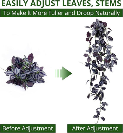 LOYWREE 3Pack Small Fake Hanging Purple Plant Artificial Potted Plants Indoor 39-in Long Faux Dark Black Vine Plant for Shelf Home Office and Outdoor Garden Decor (Black Pot)