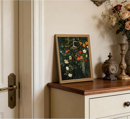 CXQILVER Vintage Framed Floral Bathroom Wall Art Canvas, Green Botanical Flowers Shower Wall Decor, Rustic Farmhouse Bathroom Decor Aesthetic Picture Artwork for Bedroom Living Room Guest Bath 8x10in