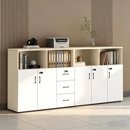 File Cabinet with Password Lock, Wood Lateral Filing Cabinet for Letter/A4 Files, 3 Drawer with Door, Printer Stand with Open Shelves for Home Office