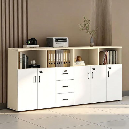 File Cabinet with Password Lock, Wood Lateral Filing Cabinet for Letter/A4 Files, 3 Drawer with Door, Printer Stand with Open Shelves for Home Office