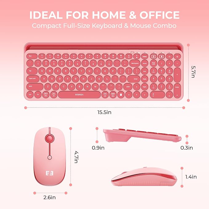 seenda Bluetooth Keyboard and Mouse for iPad, CTU-301 Wireless Multi-Device Connection Bluetooth+2.4G Keyboard Mouse Combo with Tablet Holder for iPad/MacBook/Windows, iOS/Android/Phone, Coral Pink