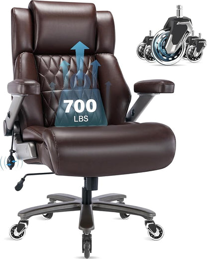 Big and Tall 700lbs Office Chair - Adjustable Lumbar Support 3D Flip Arms Heavy Duty Metal Base&Wheels, High Back Large Executive Computer Desk Chair, Thick Padded Ergonomic Design for Back Pain