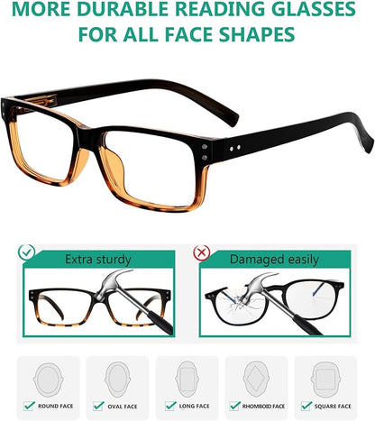 Eyekepper Vintage Reading Glasses for Men - 5 Pack Spring Hinges Classic Readers - Black-Tortoise Frame +0.50