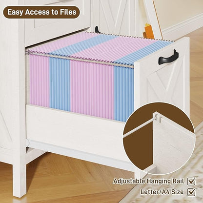 Lateral File Cabinet with 2 Drawers and Door Farmhouse File Cabinet for A4/Letter Size Hanging Files, Large Wood File Storage Cabinets Printer Stand with Open Space for Home Office Furniture, White