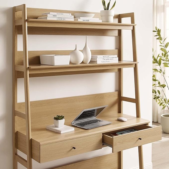 Modway Bixby Home Office Desk with Bookshelf in Oak 18.5 x 49 x 71
