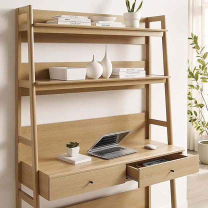 Modway Bixby Home Office Desk with Bookshelf in Oak 18.5 x 49 x 71