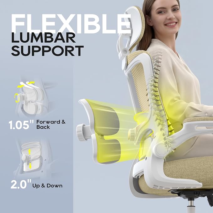 Ergonomic Office Chair for Long Hours, Padded Lumbar Support for Lower Back Relief, 330 lb Capacity, Comfortable Computer Desk Chair for Home Office, Computer & Study
