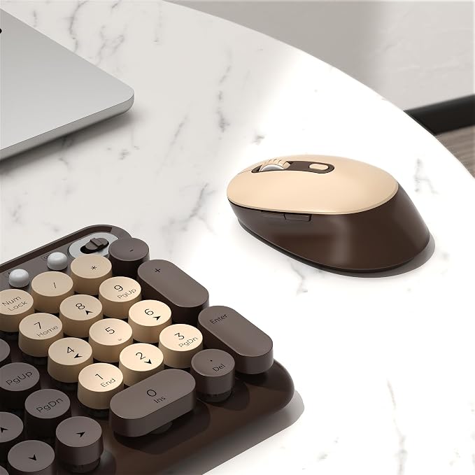 Wireless Keyboard and Mouse Combo, 2.4GHz USB Receiver, Plug and Play, Retro Full Size Typewriter Keyboard and Wireless Mouse for Computer, Laptop, Windows, Mac, and PC (Coffee)