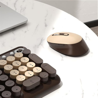 Wireless Keyboard and Mouse Combo, 2.4GHz USB Receiver, Plug and Play, Retro Full Size Typewriter Keyboard and Wireless Mouse for Computer, Laptop, Windows, Mac, and PC (Coffee)