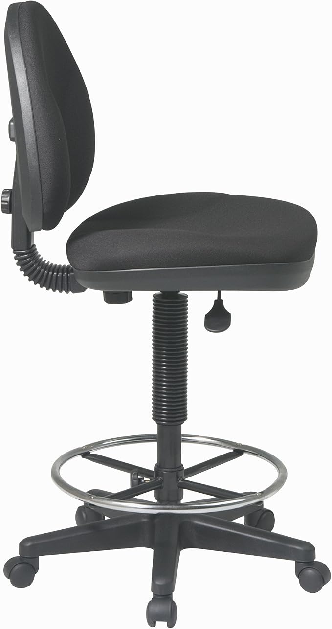 Office Star DC Series Drafting Chair with Sculptured Seat and Back, Built-in Lumbar Support and Adjustable Foot Ring, Icon Black Fabric