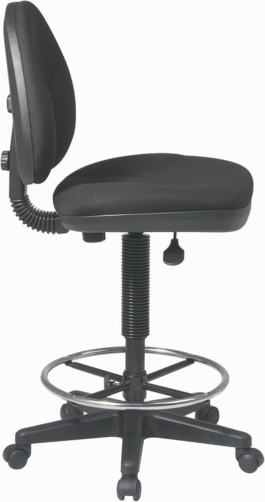 Office Star DC Series Drafting Chair with Sculptured Seat and Back, Built-in Lumbar Support and Adjustable Foot Ring, Icon Black Fabric