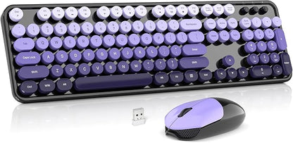 Wireless Keyboard and Mouse Combo, MOWUX Colorful Computer Full Size 2.4G Plug and Play Wireless Typewriter Keyboard and Mouse Set for Computer, Desktop, PC (Black& Purple Gradient)
