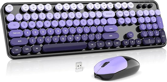 Wireless Keyboard and Mouse Combo, MOWUX Colorful Computer Full Size 2.4G Plug and Play Wireless Typewriter Keyboard and Mouse Set for Computer, Desktop, PC (Black& Purple Gradient)