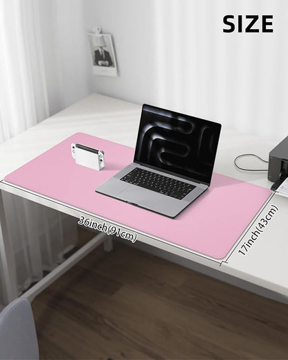 AFIING Leather Desk Pad Protector, Large Mouse Pad, Non-Slip Waterproof PU Leather Desk Mat, Desk Blotter Cover for Office and Home (Pink, 36" x 17")