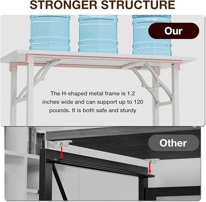 TEMI Long Computer Desk Folding Table - No Assembly, Compact 55.1" Foldable Desk with Power Outlets & USB Charging Port, Portable Lagre Office Desk, Ideal Large Study Table for Narrow Spaces,White Ash