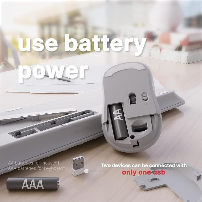 Wireless Keyboard and Mouse Combo with 110 Round Keycaps, Power Switch, and Scissor-Switch Typing Feel – Ideal for Office Use (White)