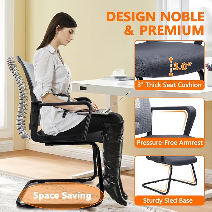 CLATINA Office Guest Chair with Lumbar Support and Mid Back Mesh Space Air Grid Series for Reception Conference Room (Gray-4 Pack)
