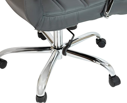 Flash Furniture Whitney High-Back Swivel LeatherSoft Desk Chair with Padded Seat and Armrests, Adjustable Height Padded Office Chair, Gray/Chrome