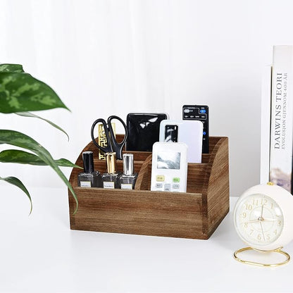 OKSQW Wooden Desk Organizer, Solid Wood Pen Holder for Desktop Organizer, No Need Assembly, Home Office Supplies Workspace Organizers Mail Holder Remote Control Countertop Storage Box