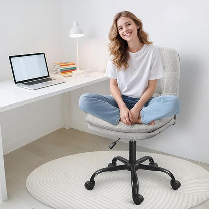 Home Office Desk Chair Comfy - Armless Criss Cross Chair with Wheels Vanity Chair Office Chairs Rolling Swivel Height Adjustable for Adults - Beige