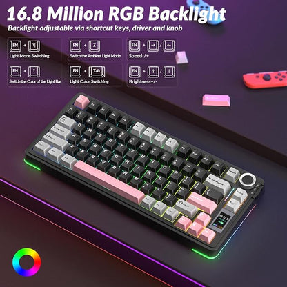 AULA S75 PRO Wireless Mechanical Keyboard with Screen&Knob, 75% Hot Swappable Gaming Keyboard with Pre-lubed Switches, RGB Backlit, PBT Keycaps Creamy Sounding Pc Gaming Keyboards