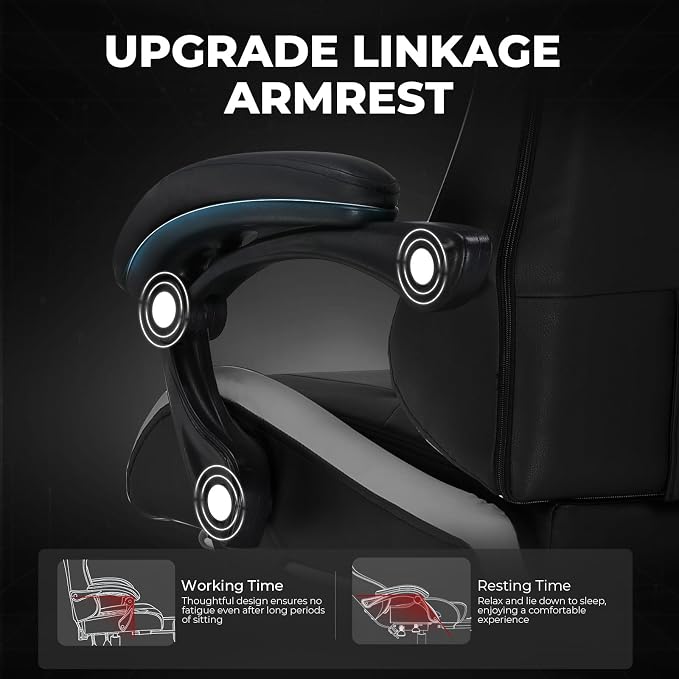 GTPLAYER Gaming Chair High Back Computer Chairs with Foot Rest for Adults, Ergonomic Height Adjustable Recliner Chair 300lbs with Linkage Armrest and Lumbar Support for Home Office, Grey