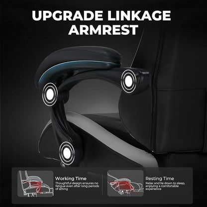 GTPLAYER Gaming Chair High Back Computer Chairs with Foot Rest for Adults, Ergonomic Height Adjustable Recliner Chair 300lbs with Linkage Armrest and Lumbar Support for Home Office, Grey