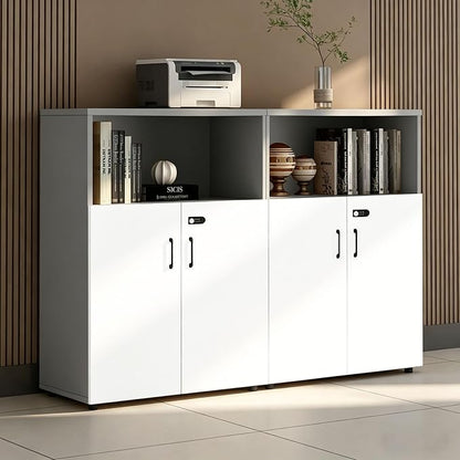File Cabinet with Password Lock, Wood Lateral Filing Cabinet for Letter/A4 Files, 3 Drawer with Door, Printer Stand with Open Shelves for Home Office