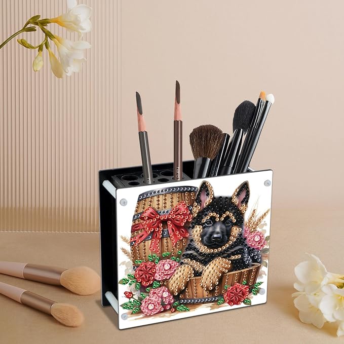 DIY Diamond Painting Kit，Little Black Dog Special Shape diamond painting pen holder, Acrylic Daily Office Desktop Decoration Storage Item